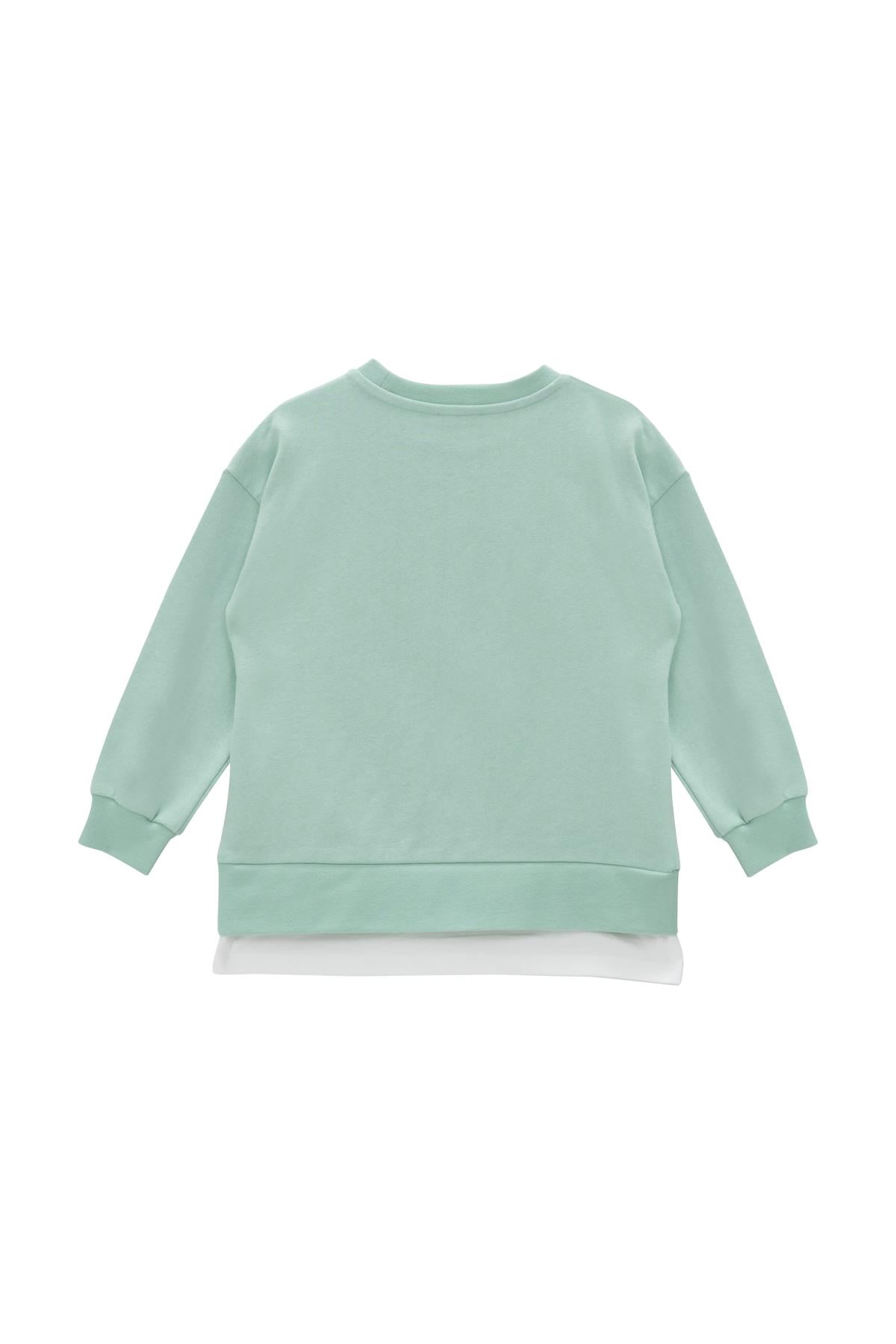 Kız Çocuk Suprem Garnili Ayı Baskılı Sweatshirt - Yeşil