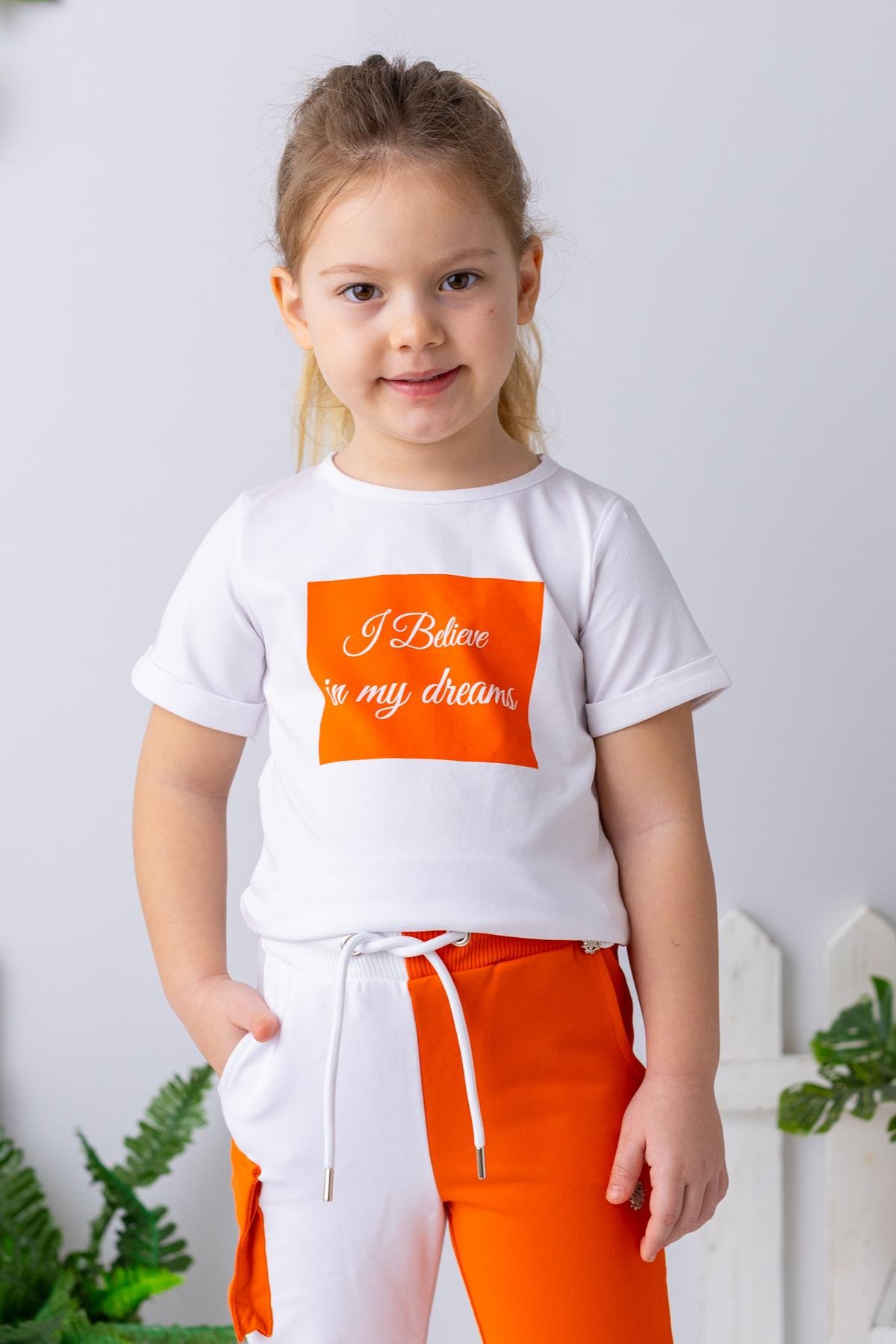 Kız Çocuk Yazı Baskılı T-shirt - Beyaz