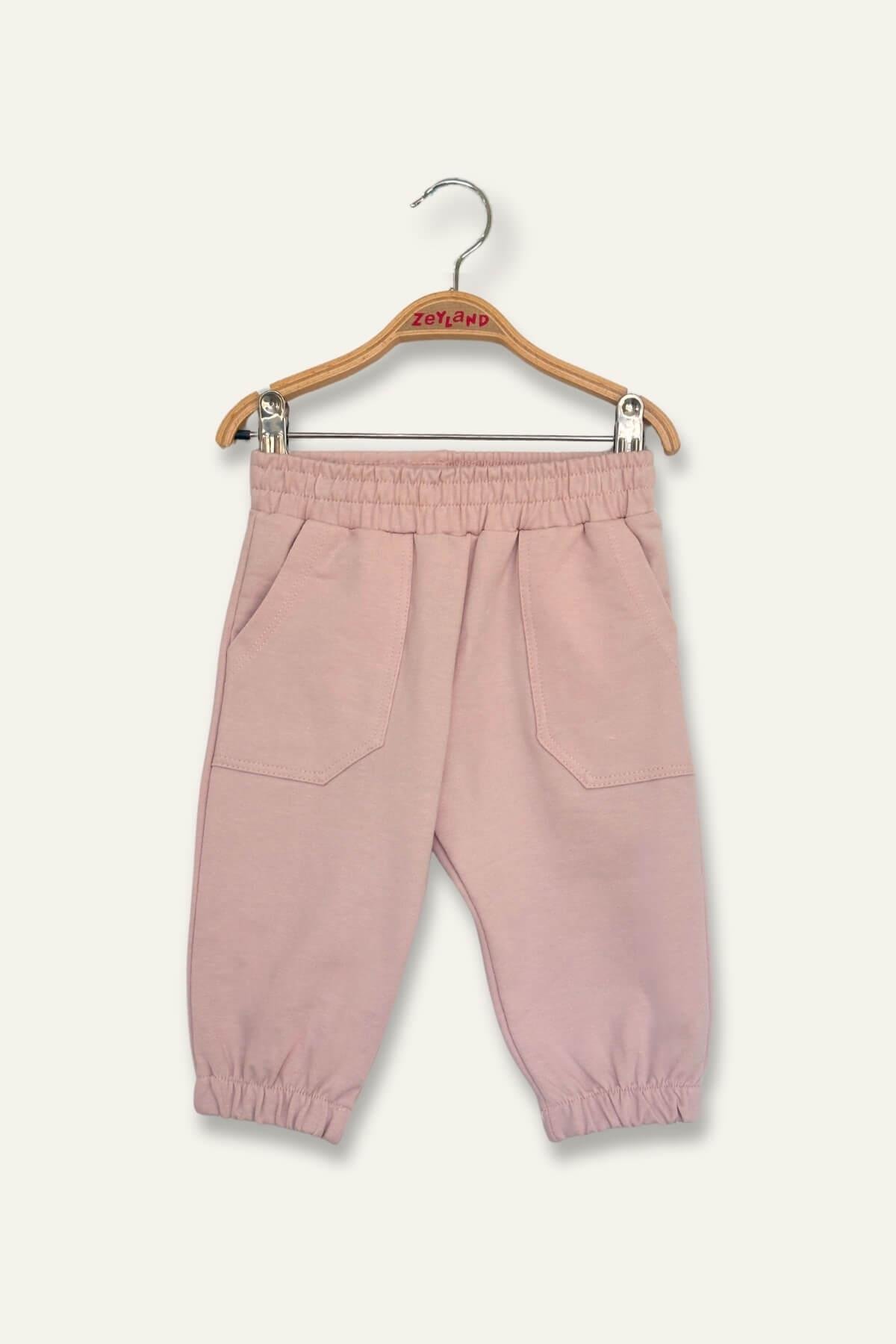 Unisex Bebek Basic Eşofman Altı - Pudra