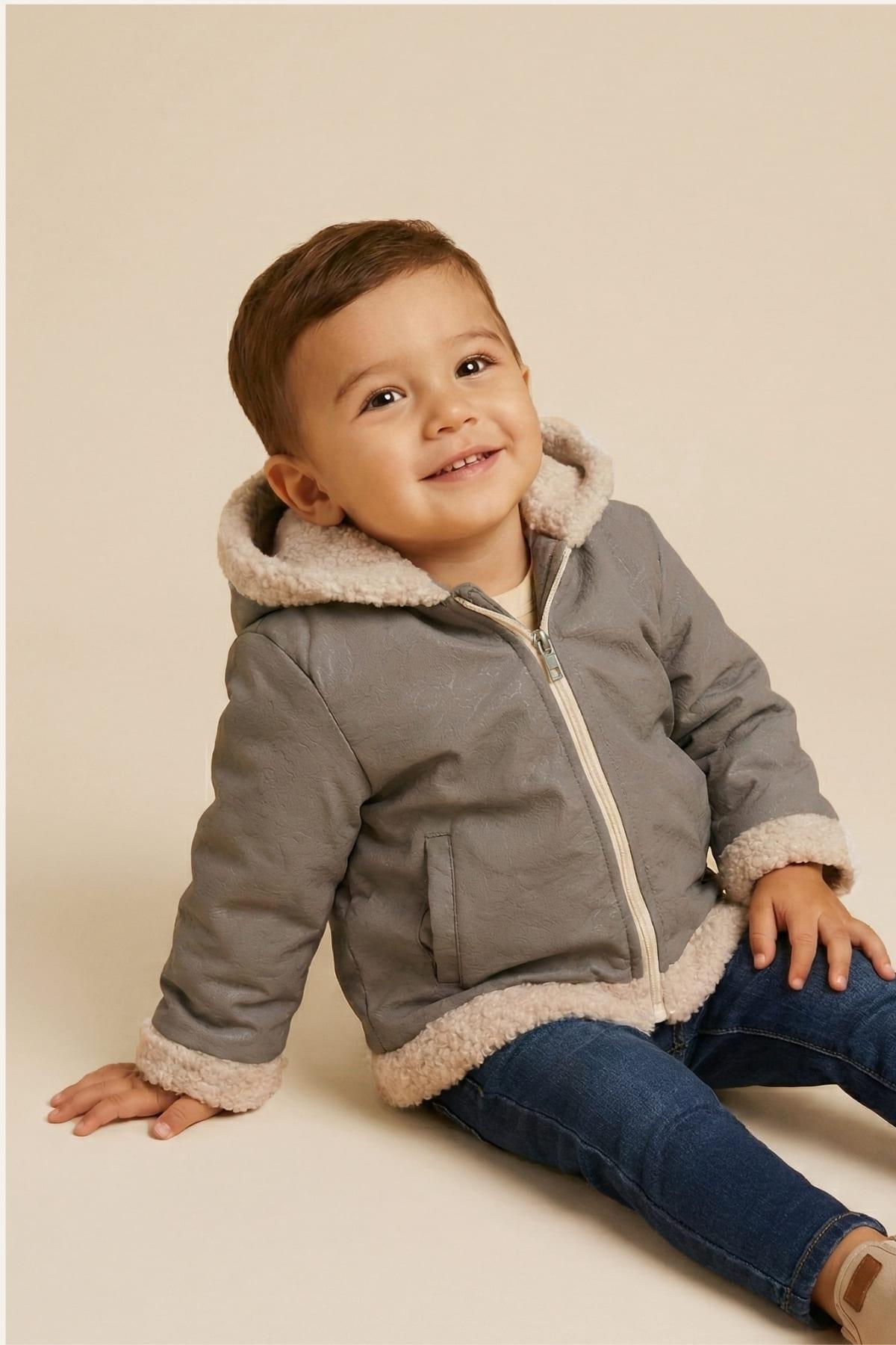 Unisex Bebek Çift Taraflı Kaban - Antrasit