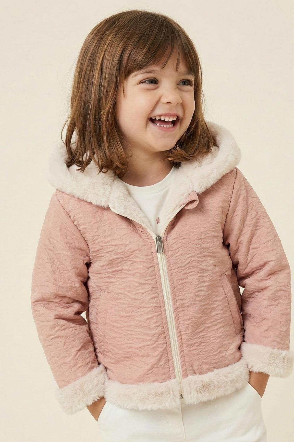 Unisex Bebek Çift Taraflı Kaban - Pembe