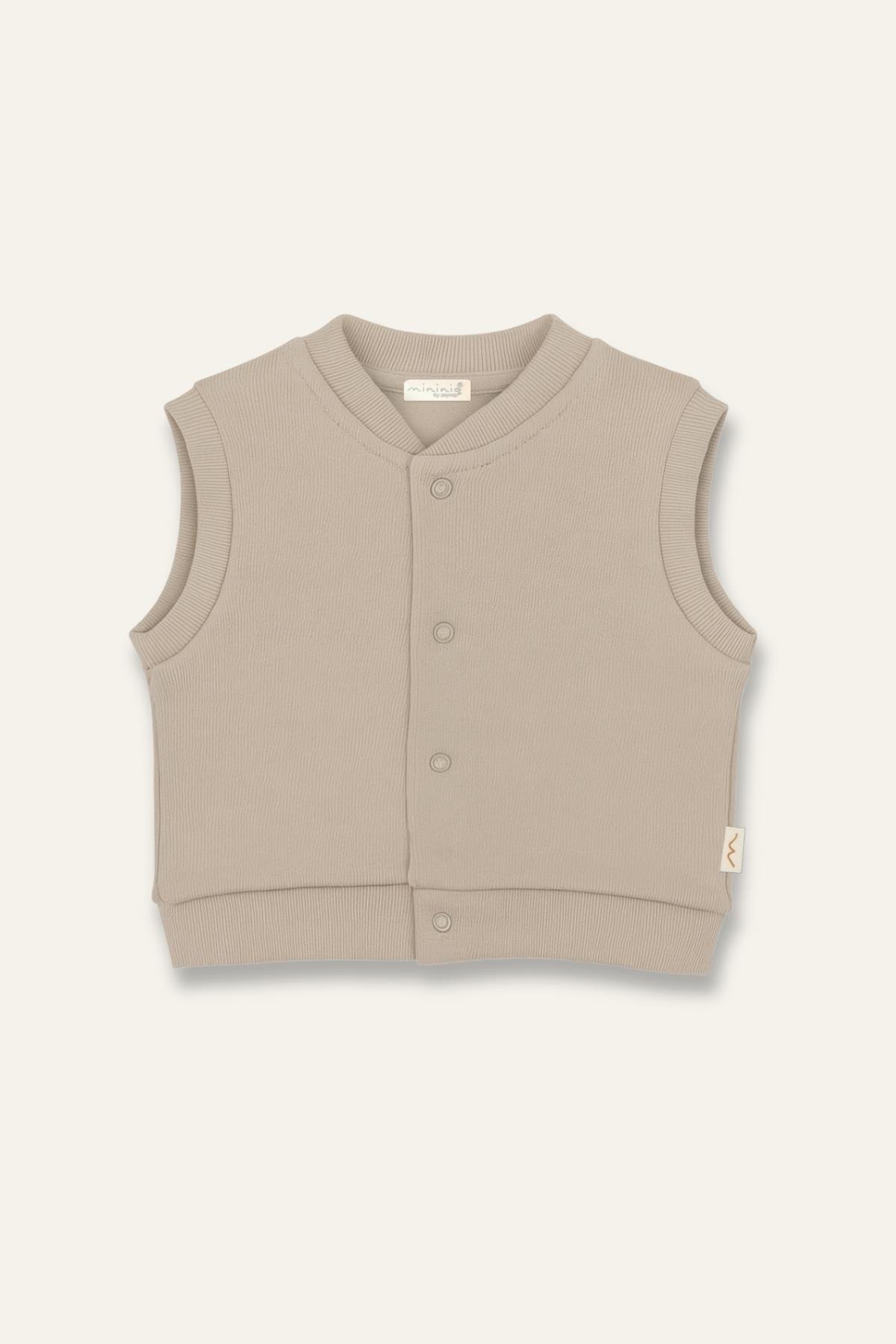 Unisex Bebek Organik Yelek - Ekru