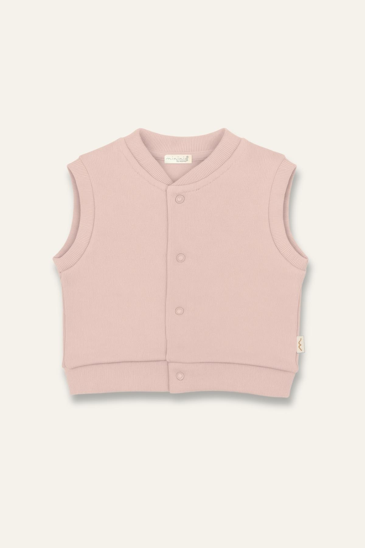 Unisex Bebek Organik Yelek - Pudra