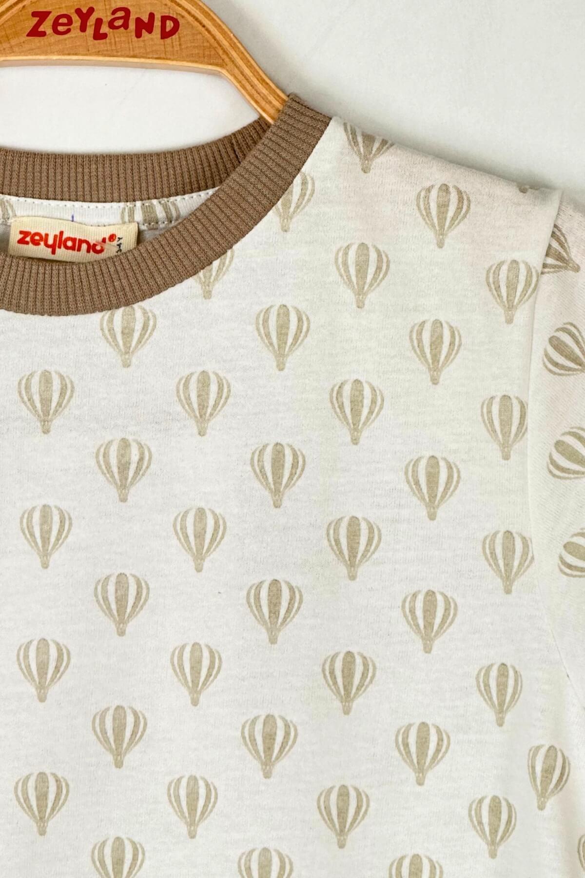 Kız Erkek Çocuk Balon Baskılı  Pijama Takımı - Bej