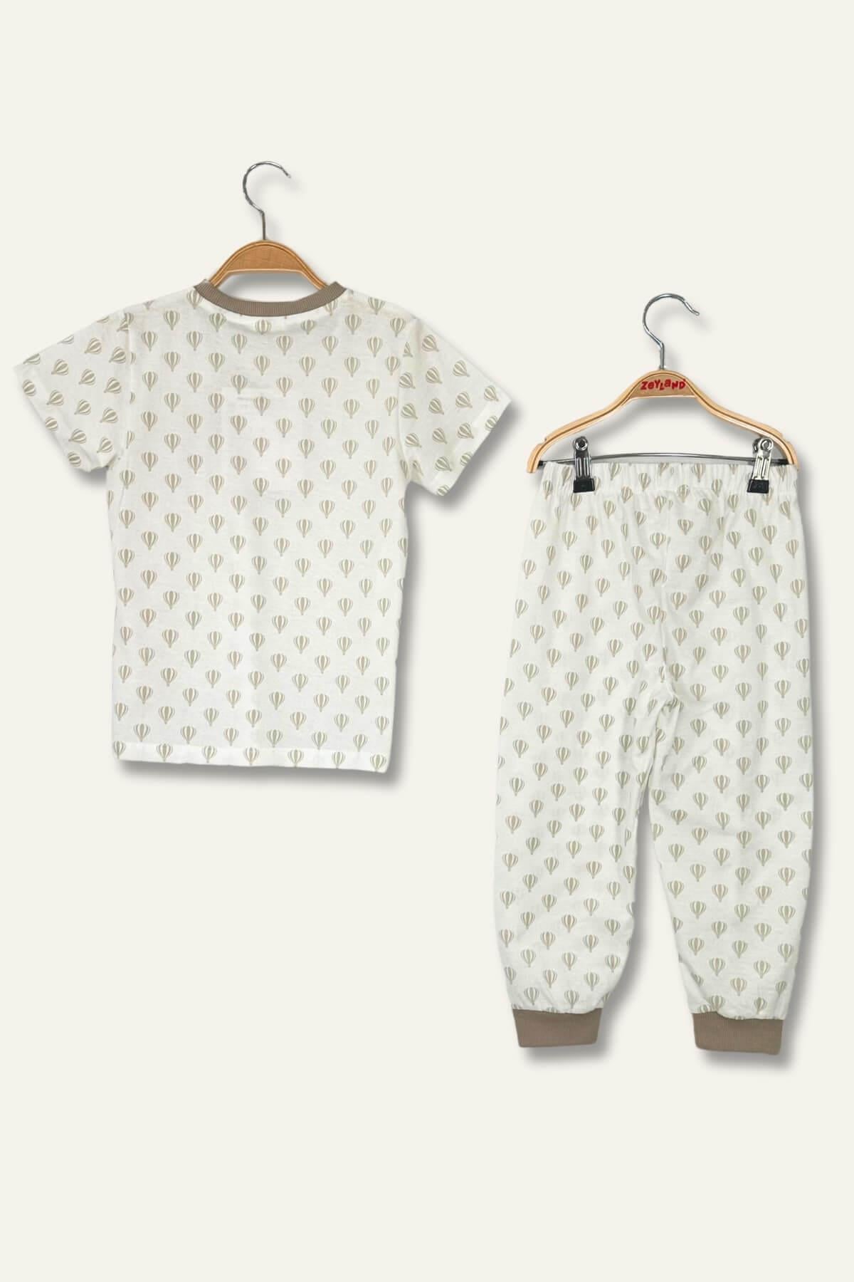 Kız Erkek Çocuk Balon Baskılı  Pijama Takımı - Bej