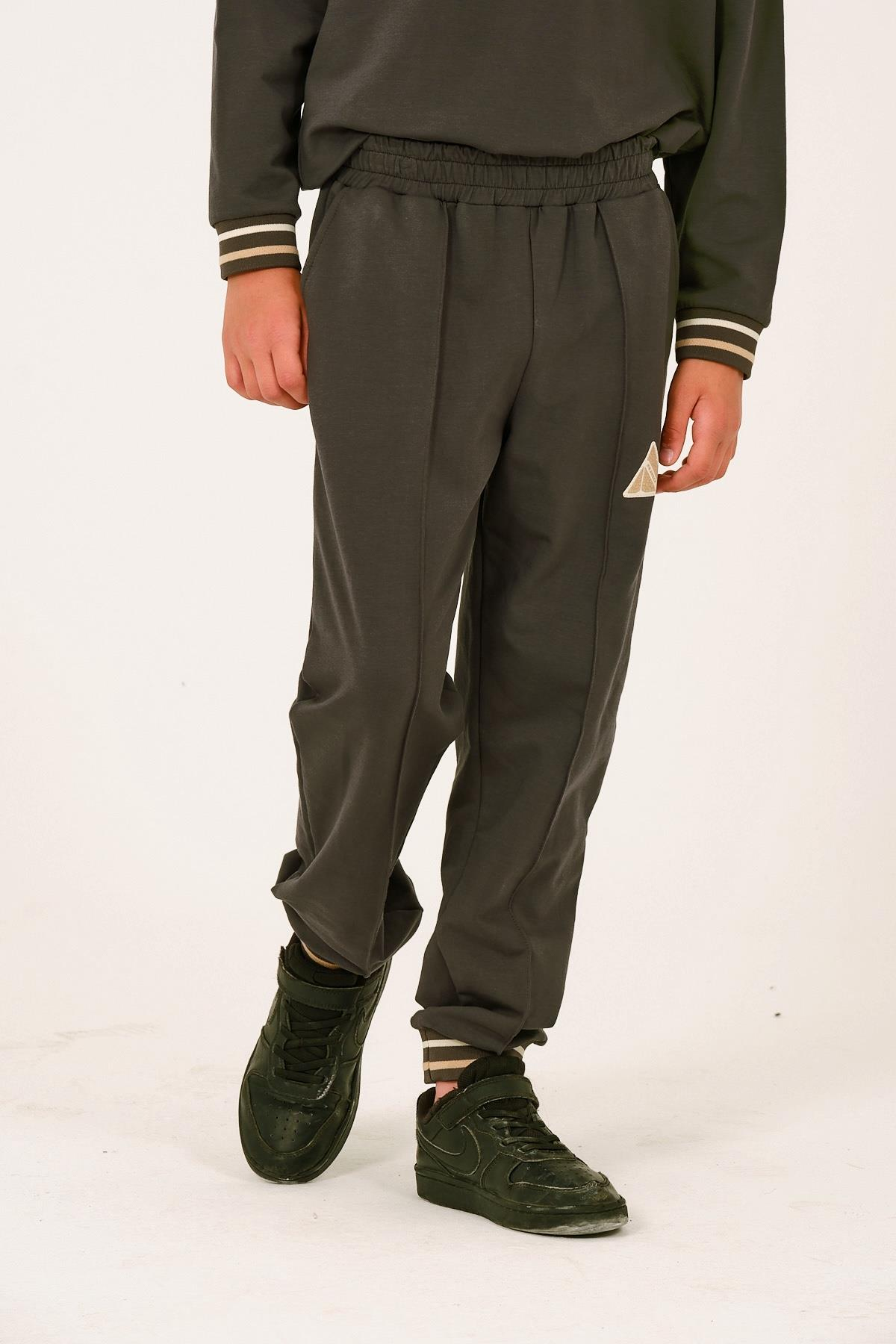 Unisex Çocuk Baskı Detaylı Eşofman Altı - Haki