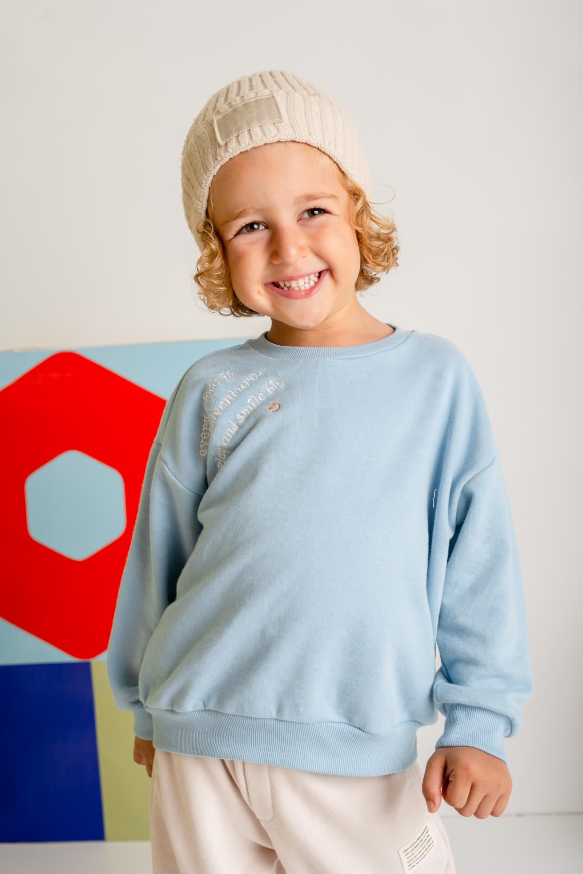 Kız Erkek Çocuk Baskılı Sweatshirt - Mavi