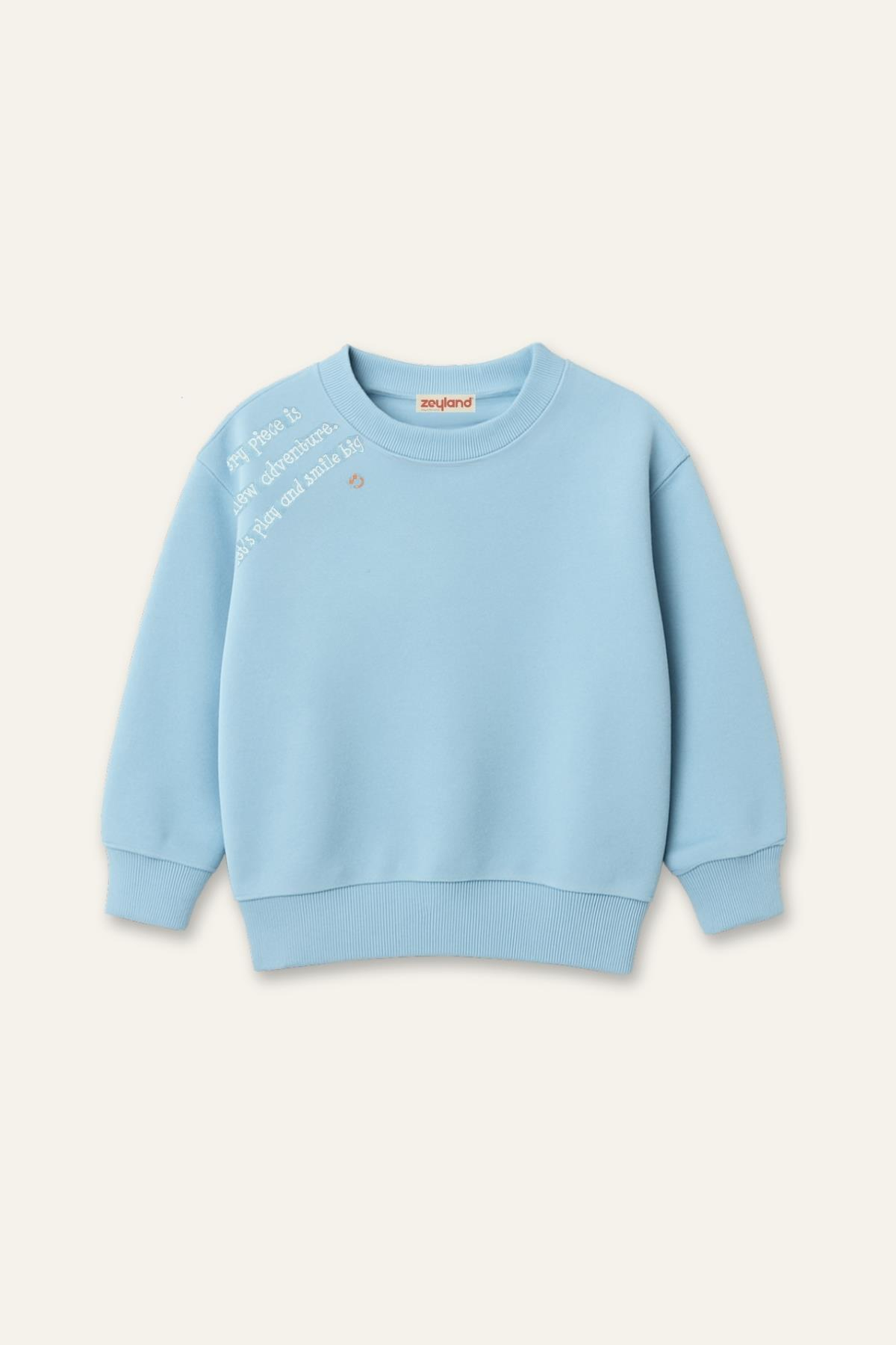 Kız Erkek Çocuk Baskılı Sweatshirt - Mavi