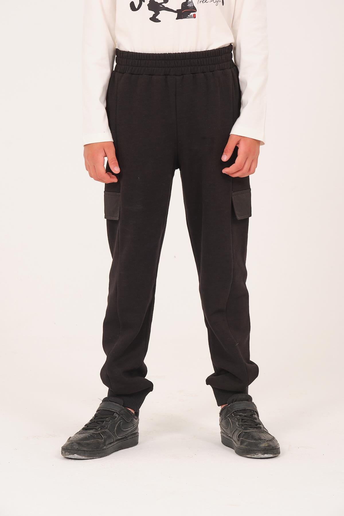 Unisex Çocuk Cep Detaylı Eşofman Altı - Siyah