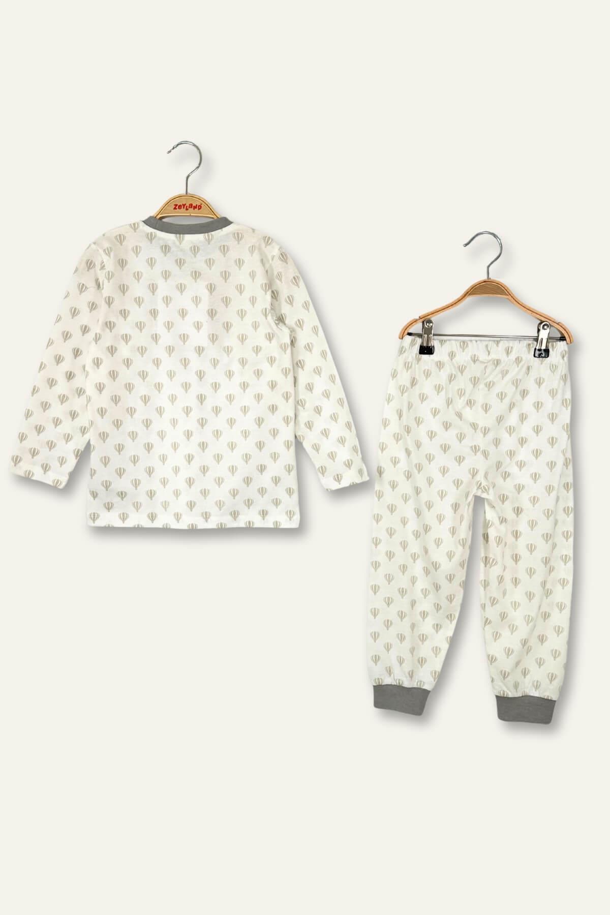 Unisex Çocuk Desenli Pijama Takımı - Bej