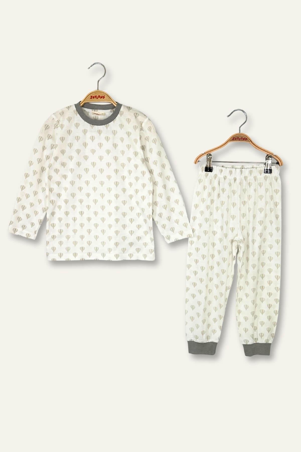 Unisex Çocuk Desenli Pijama Takımı - Bej