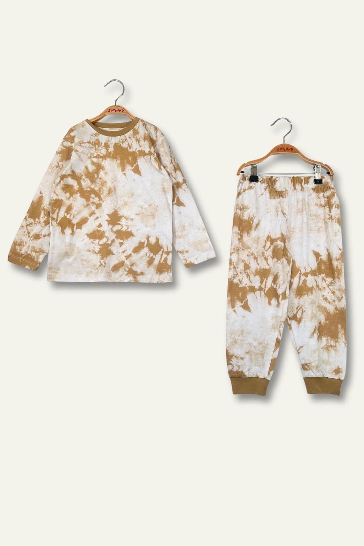 Unisex Çocuk Desenli Pijama Takımı - Camel