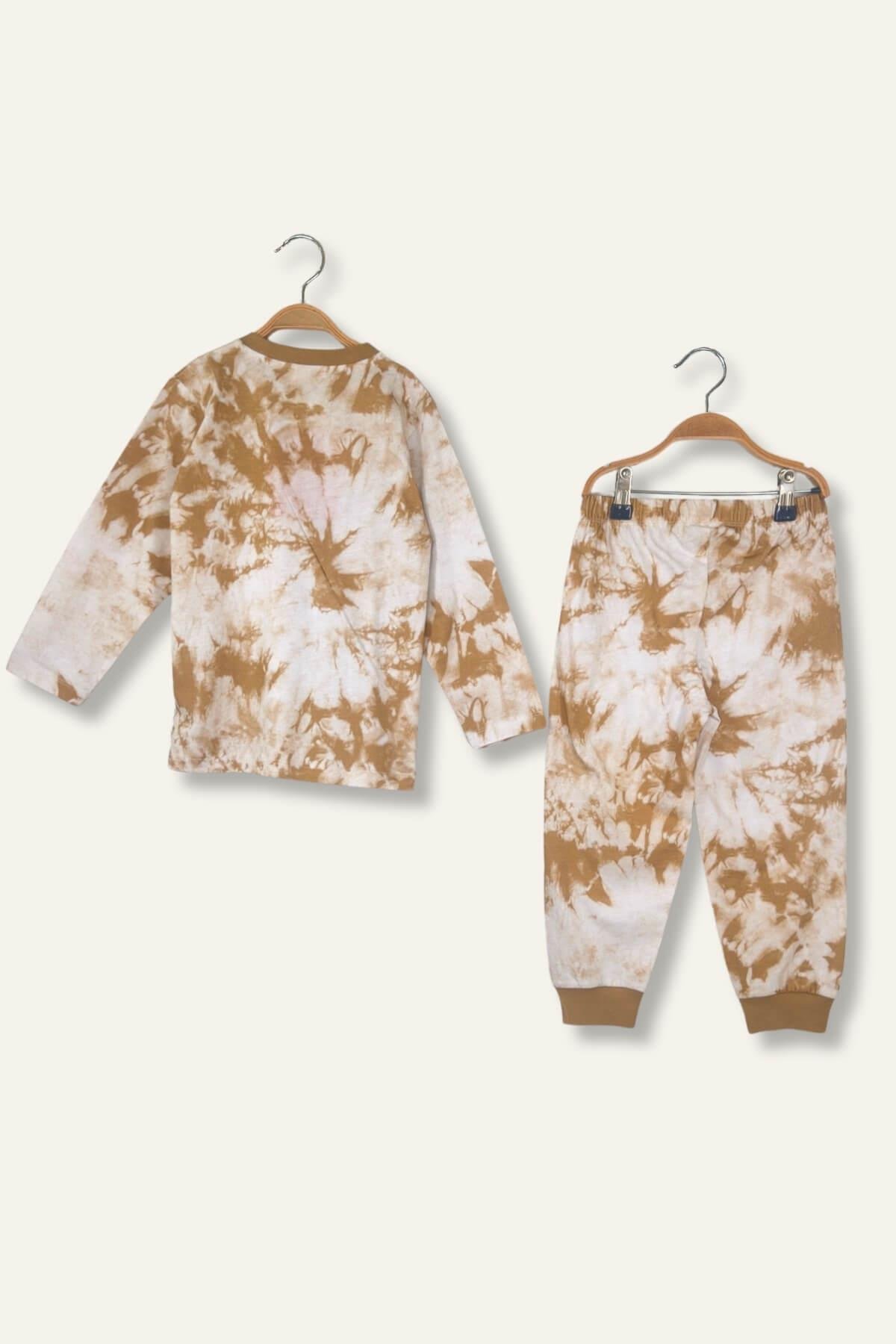 Unisex Çocuk Desenli Pijama Takımı - Camel
