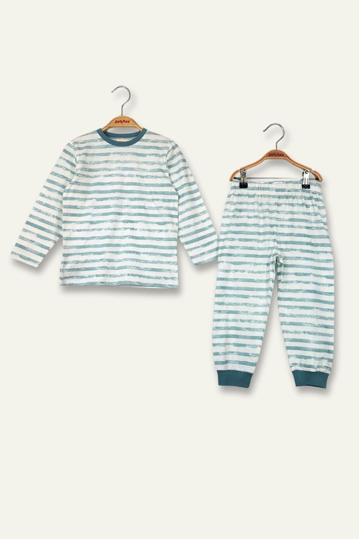 Unisex Çocuk Desenli Pijama Takımı - Mavi