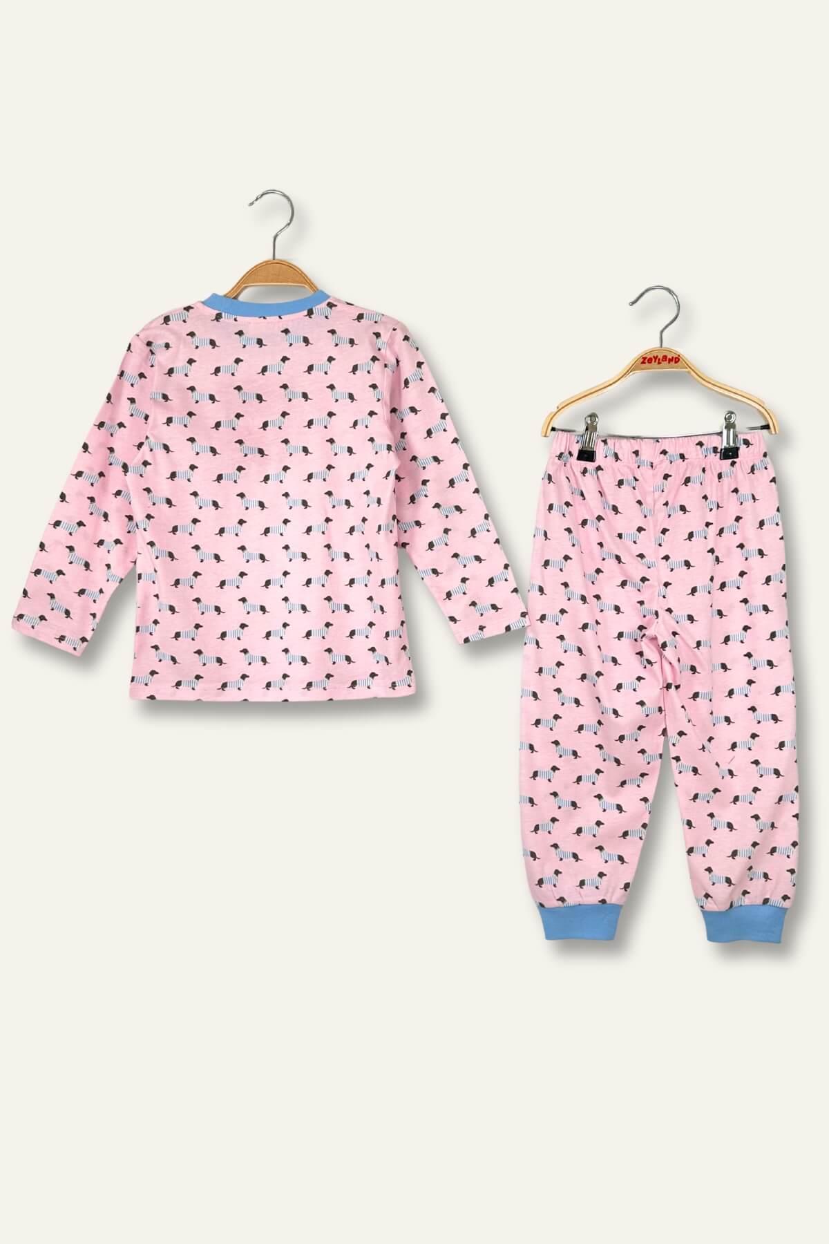 Unisex Çocuk Desenli Pijama Takımı - Pembe