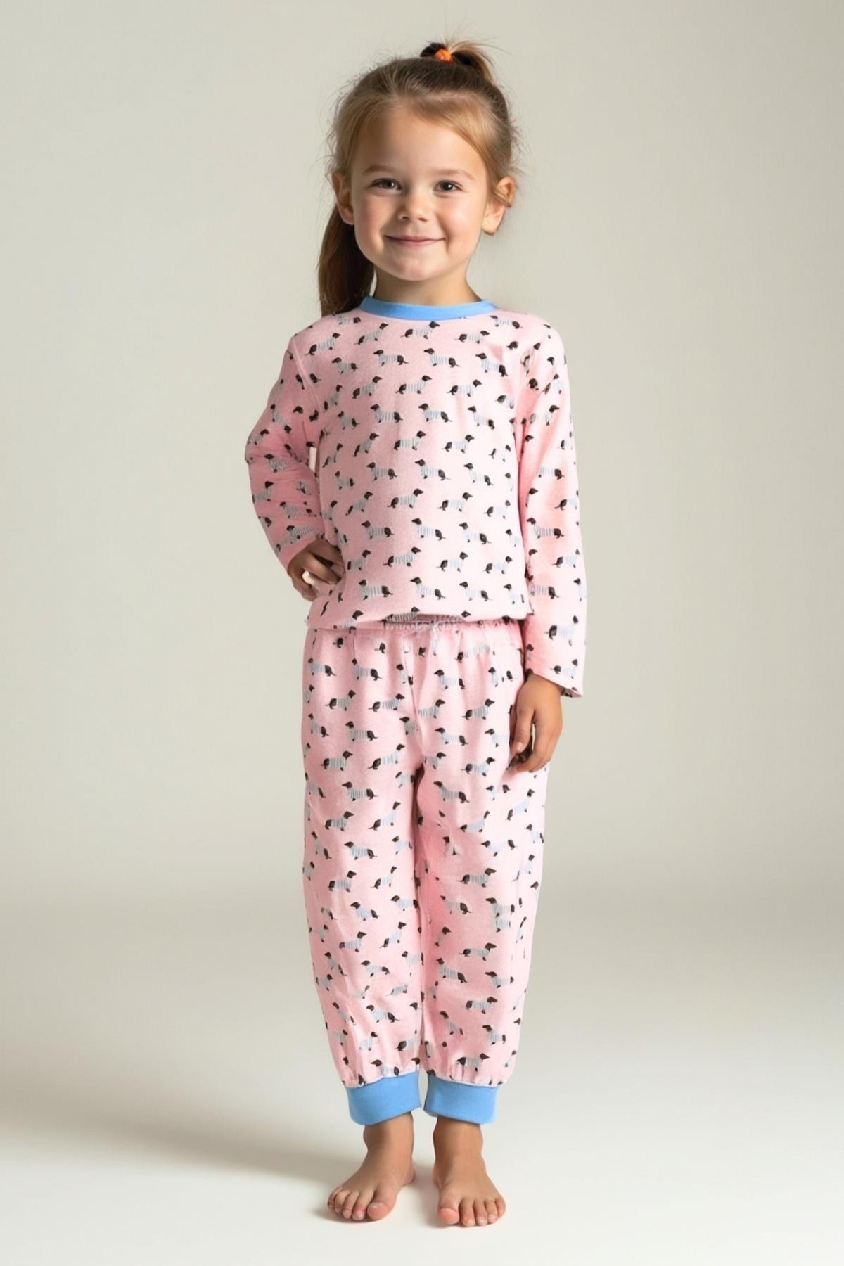 Unisex Çocuk Desenli Pijama Takımı - Pembe