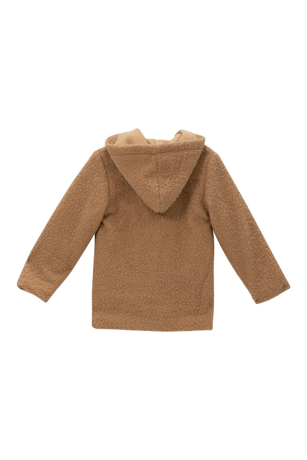 Unisex Çocuk  Köpek Nakışlı Peluş Kaban - Bej