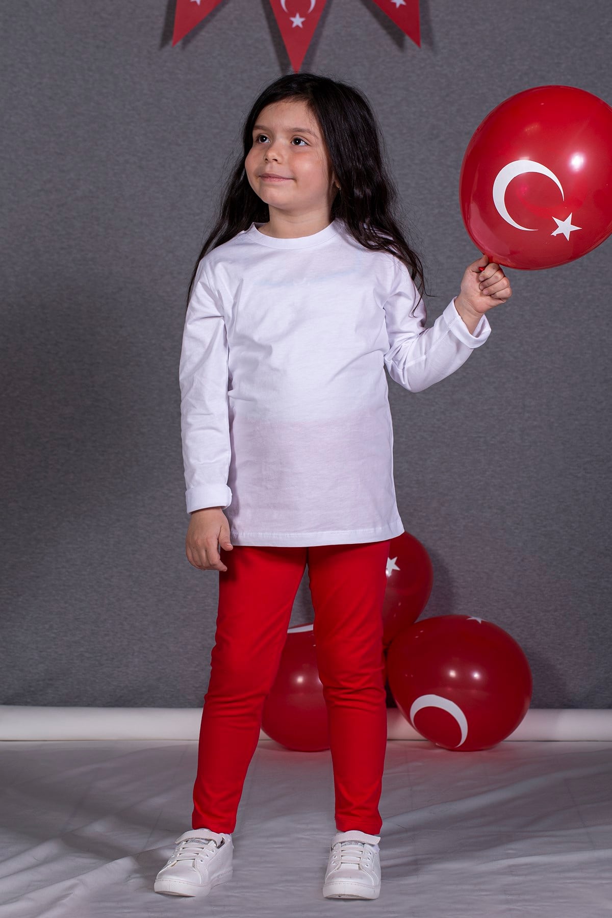 Unisex Çocuk Uzun Kollu Basic T-Shirt - Beyaz