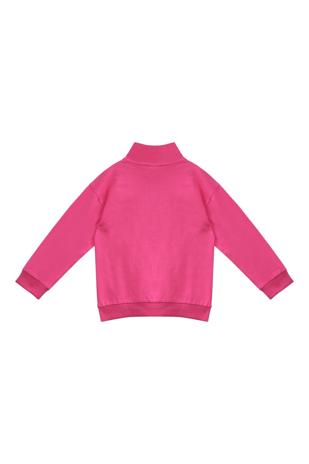 Unisex Çocuk Yakalı Fermuarlı Sweatshirt - Fusya