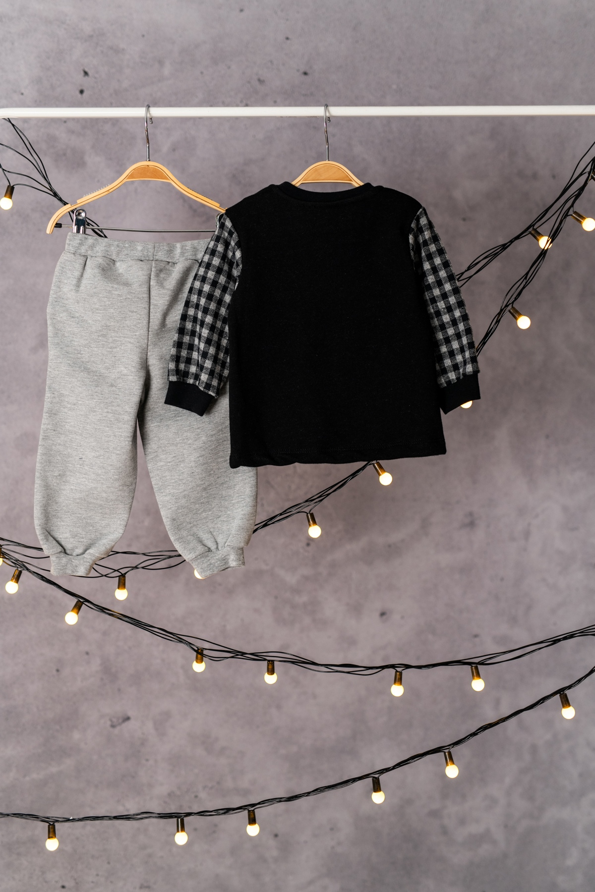 Ekose Sweatshirt ve Diz Yamali Esofman Alti Takim (6ay-4yas)