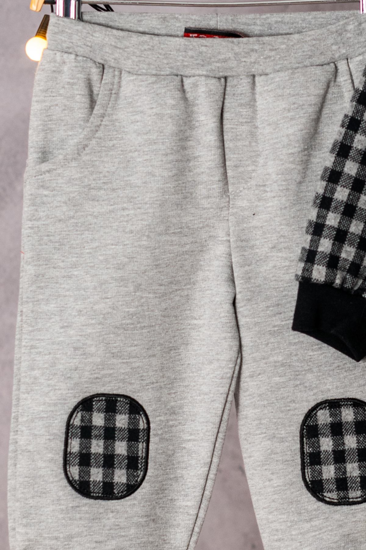 Ekose Sweatshirt ve Diz Yamali Esofman Alti Takim (6ay-4yas)