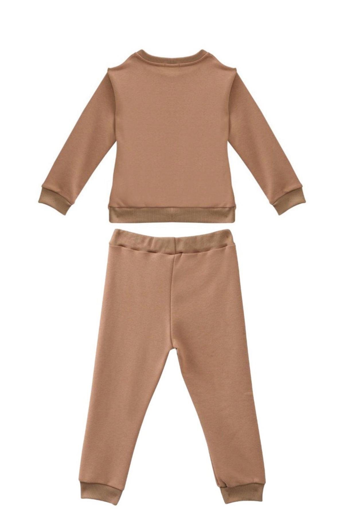 Erkek Bebek Araba Baskılı Eşofman Takımı - Bej