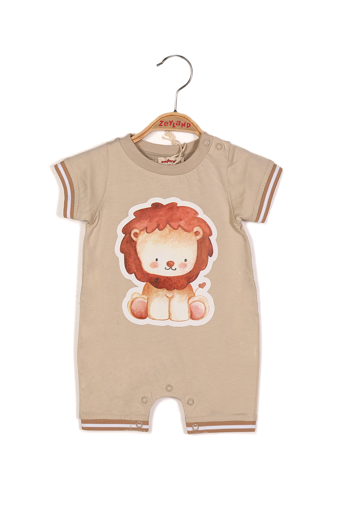 Erkek Bebek Aslan Baskılı Bej Tulum
