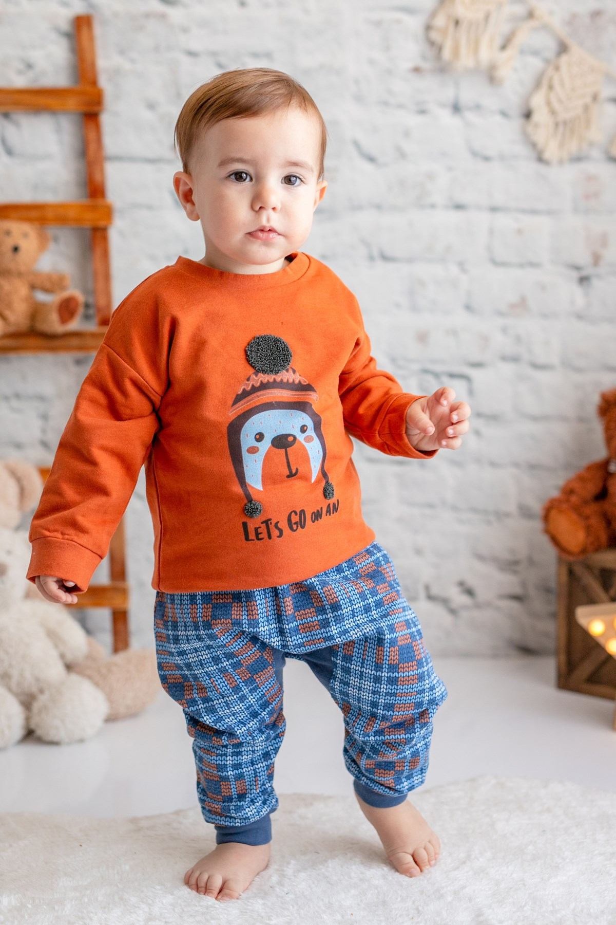 Erkek Bebek Ayıcık Baskılı İkili Takım (6ay-4yaş)
