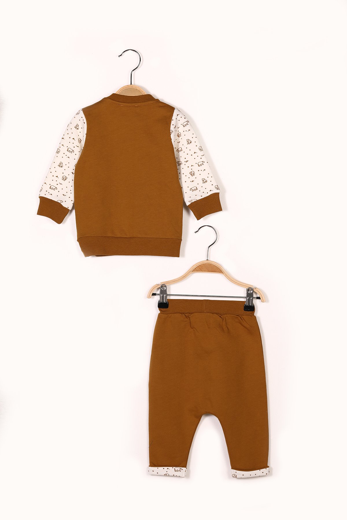 Erkek Bebek Ayıcık Peluş Cepli İkili Takım (6ay-4yaş)