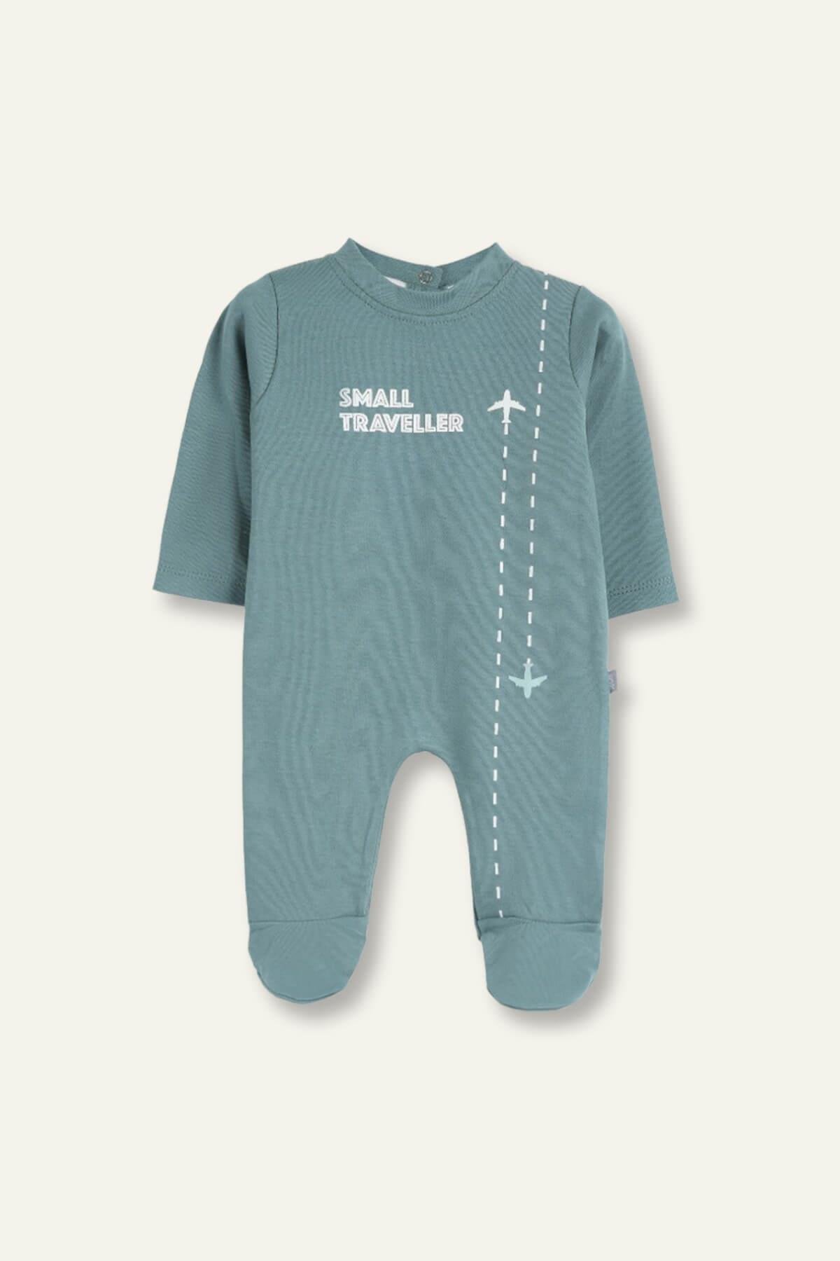 Erkek Bebek Baskılı Örme Tulum - Mint