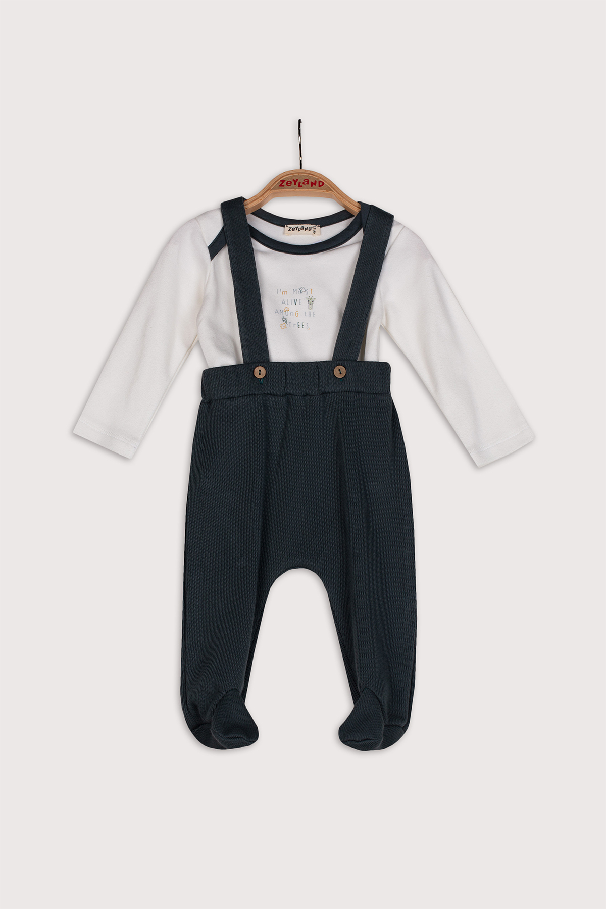 Erkek Bebek Bej Badi Yesil Saloped ikili Takim 3/6-9/12