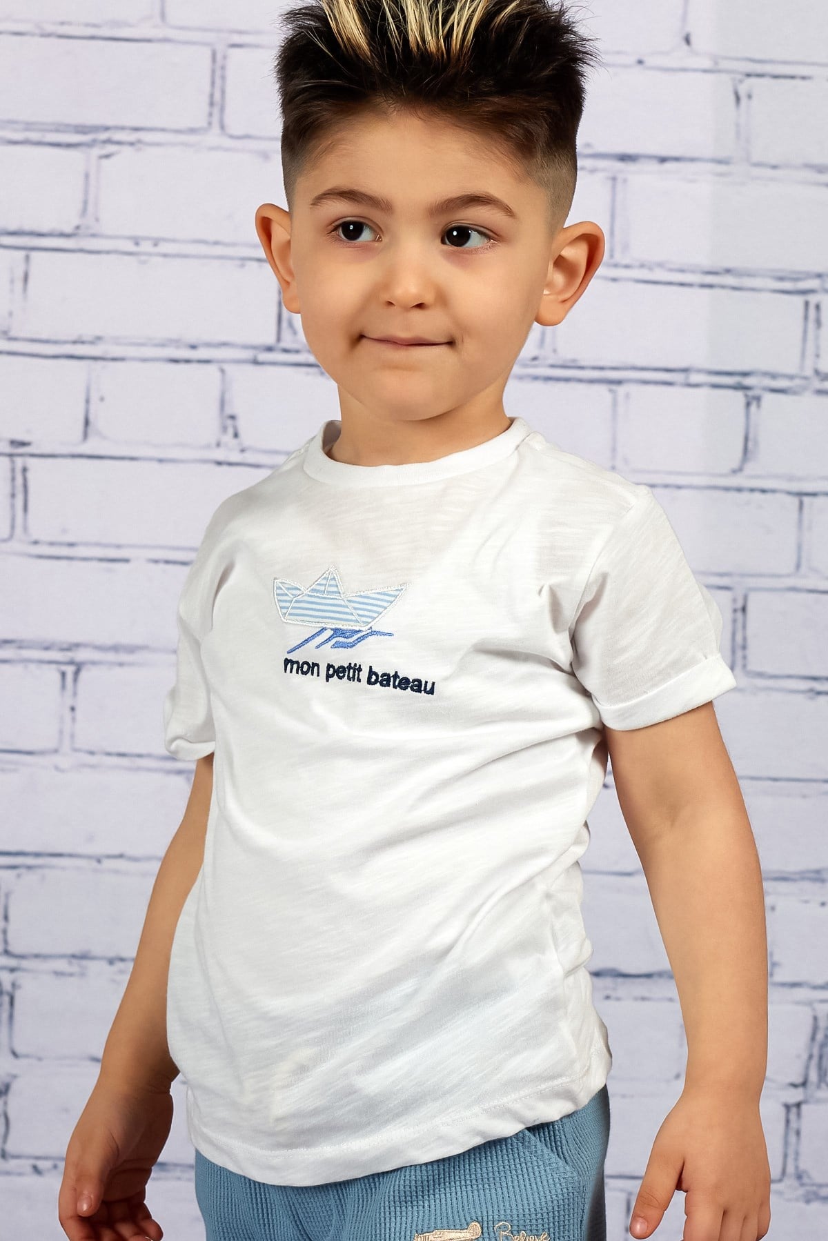 Erkek Bebek Beyaz Nakışlı T-Shirt (6ay-4yaş)