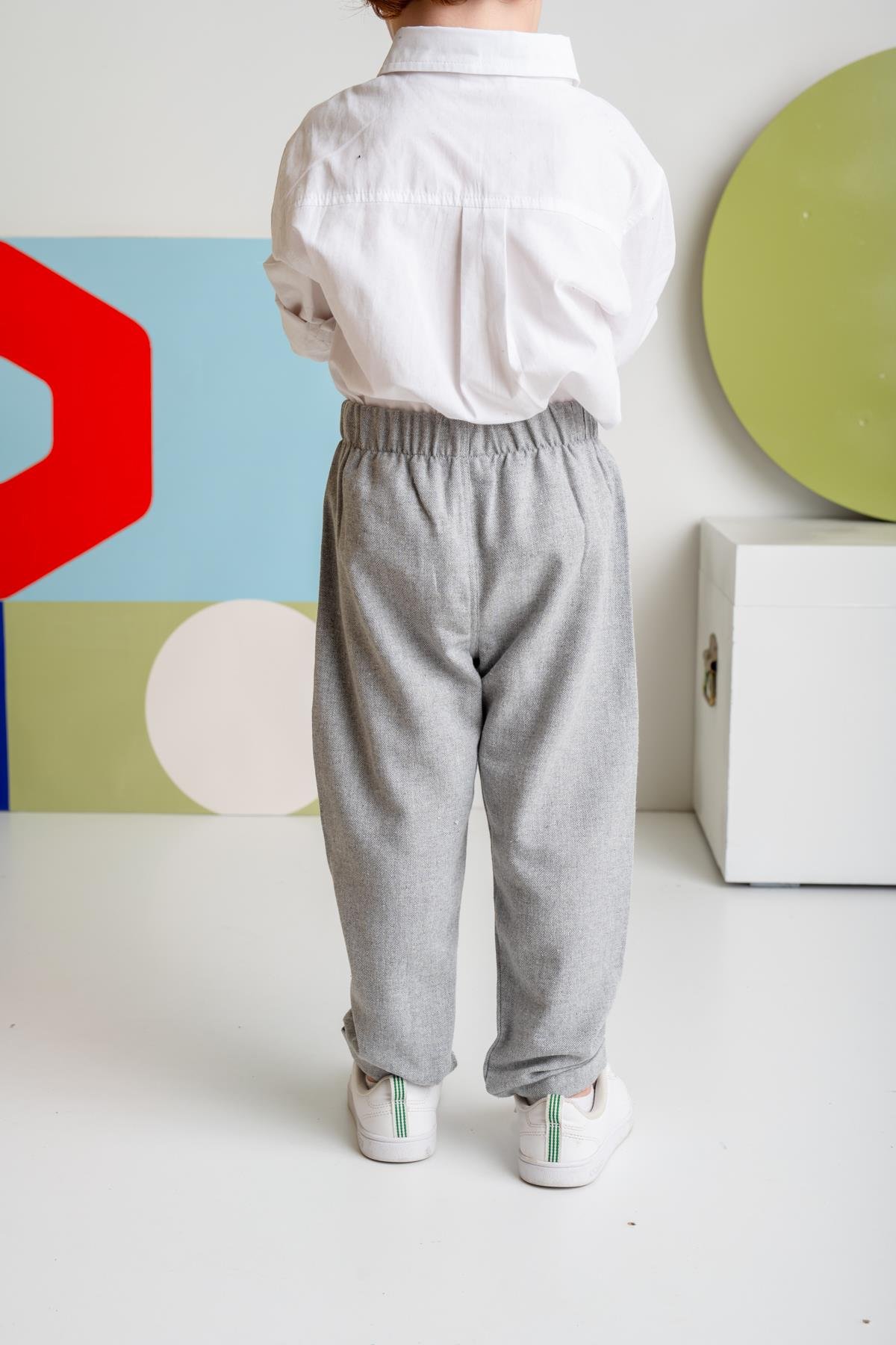 Erkek Bebek Cepli Dokuma Pantolon - Gri