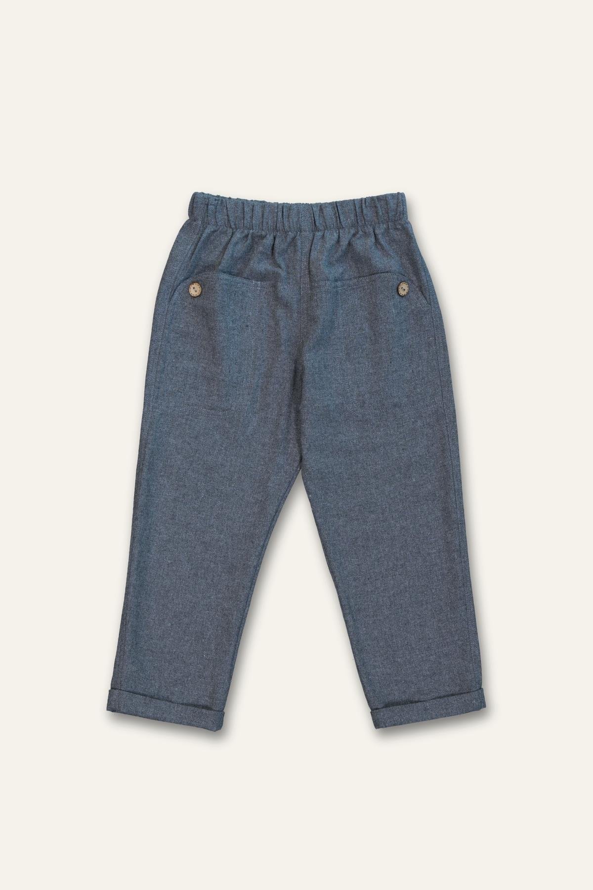 Erkek Bebek Cepli Dokuma Pantolon - Mavi
