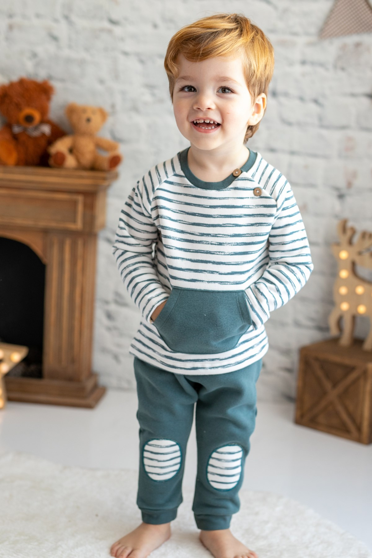 Erkek Bebek Çizgili Sweatshirt ve Eşofman Alt Takım (6ay-4yaş)
