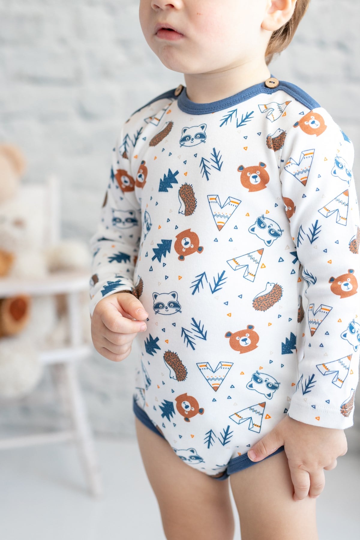 Erkek Bebek Doğa Temalı Beyaz Body (3-24ay)