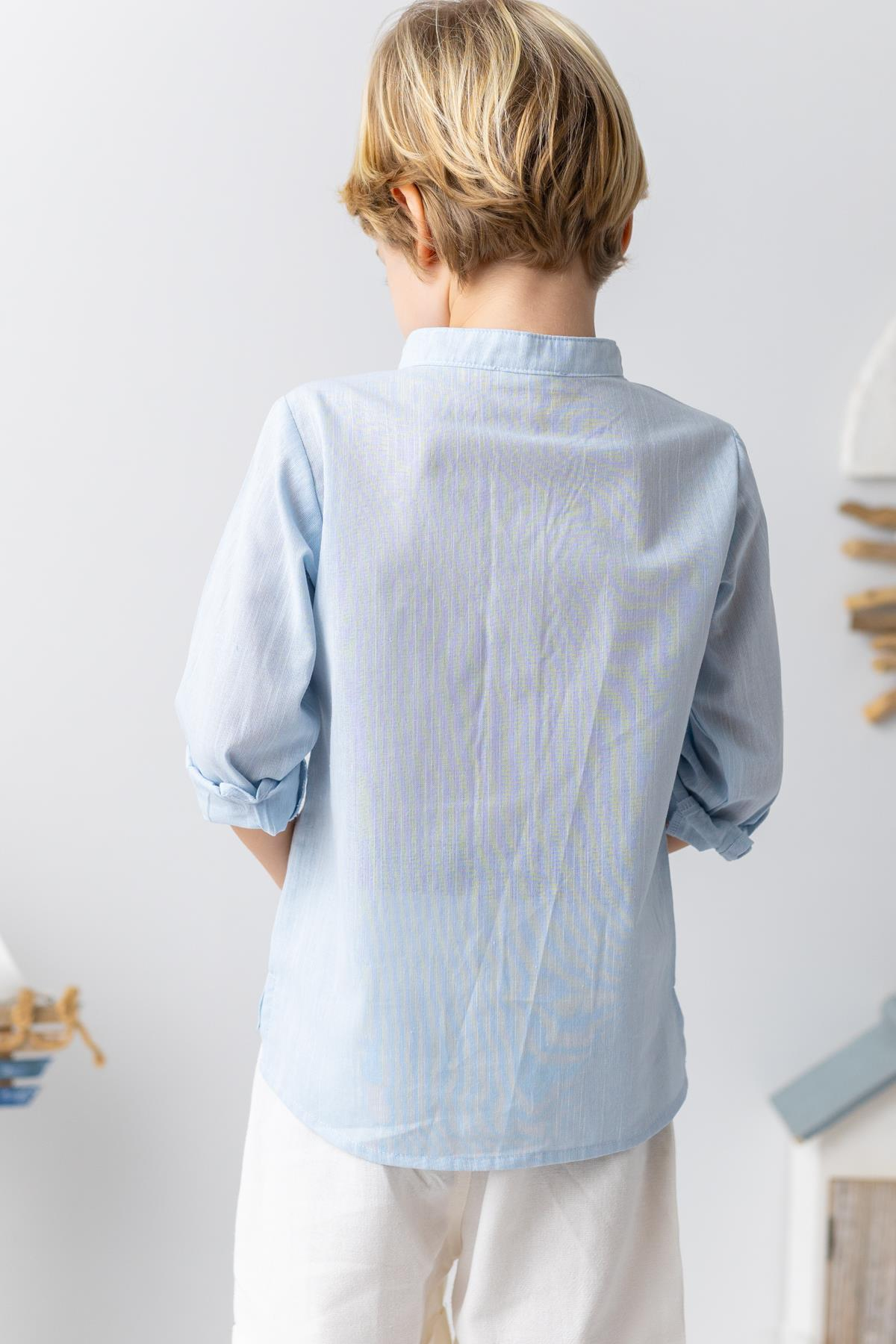 Erkek Bebek Hakim Yaka Uzun Kollu Gömlek - Açık Mavi