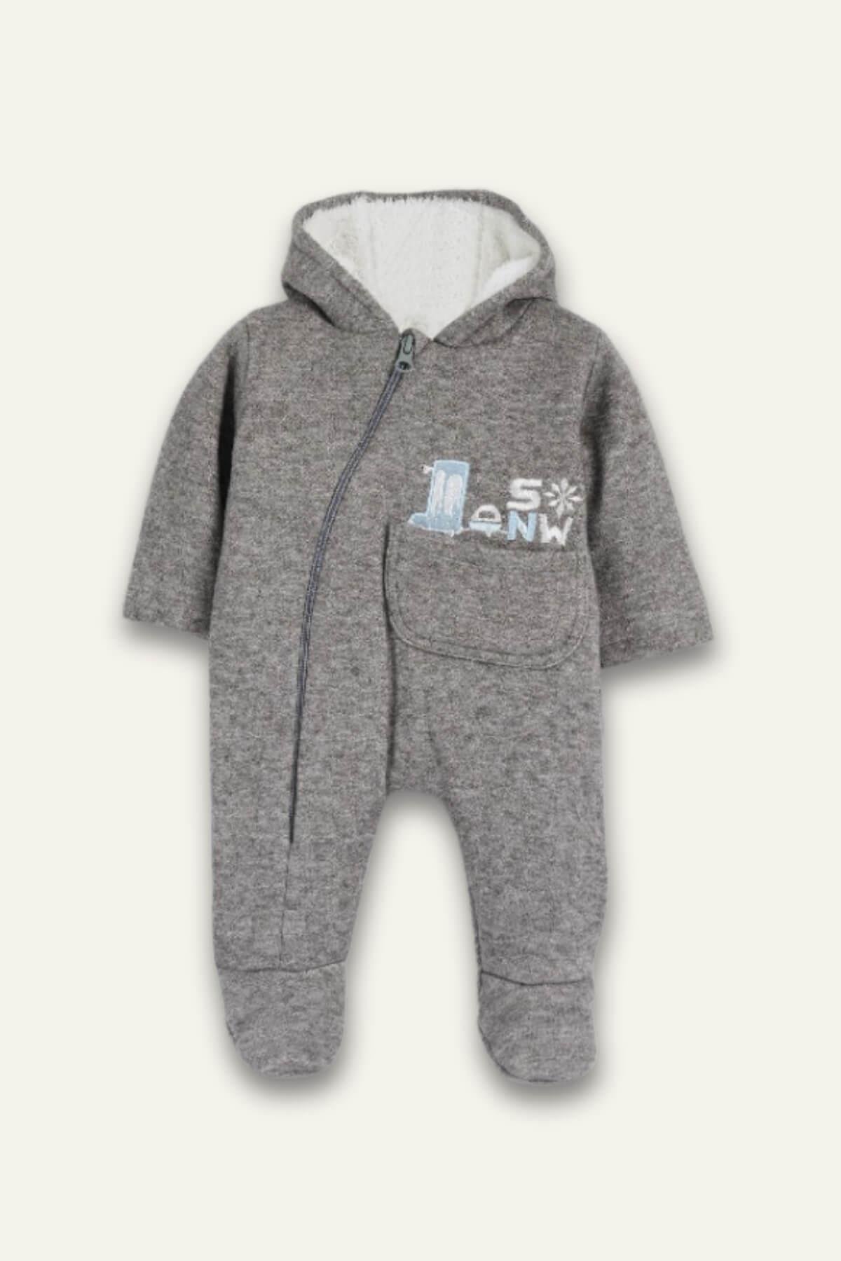 Erkek Bebek İçi Peluş Tulum - Gri