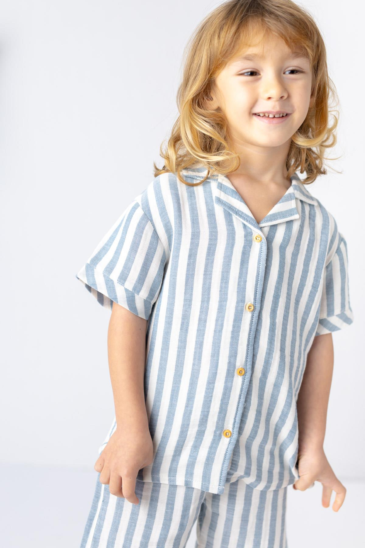 ERKEK BEBEK INDIGO CIZGILI MUSLIN GOMLEK 