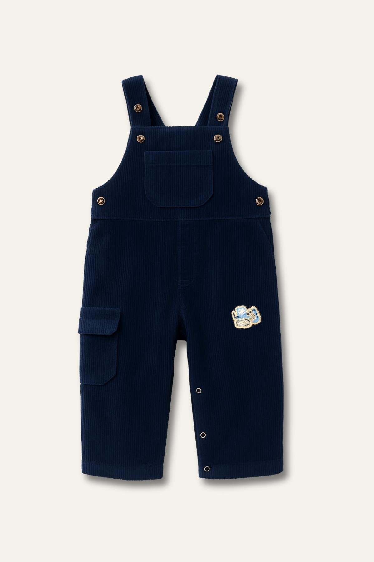 Erkek Bebek Kadife Salopet ve T-shirt İkili Takım - Lacivert