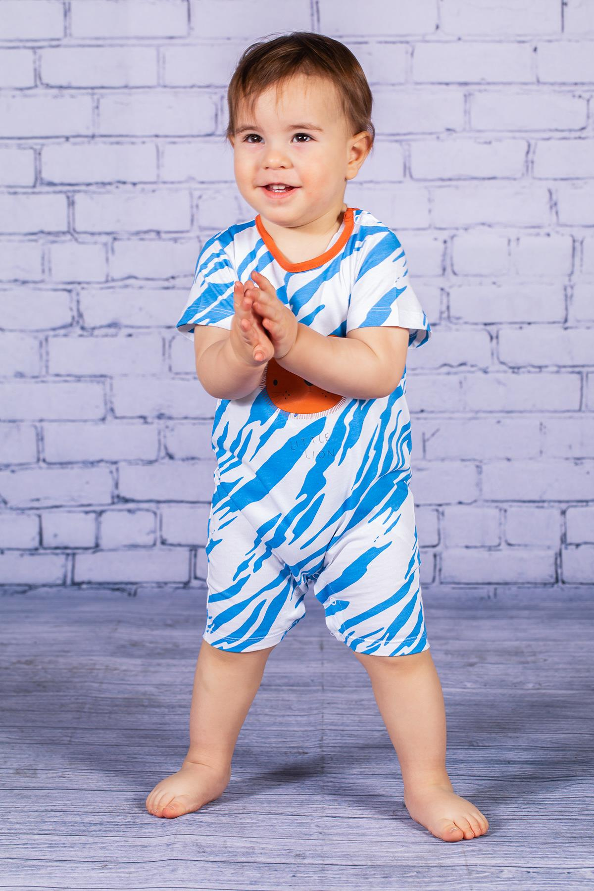 Erkek Bebek Little Lion Baskılı Mavi Desenli Tulum