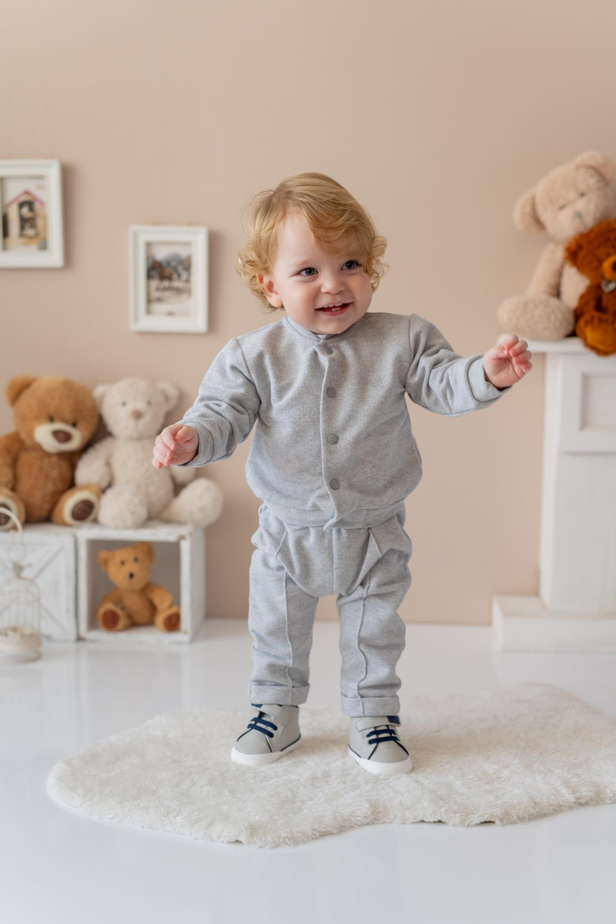 Erkek Bebek Örme Ceket ve Pantolon Takım - Gri