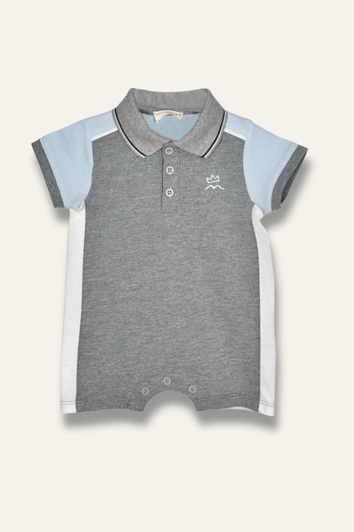 Erkek Bebek Polo Yaka Pike Tulum - Gri