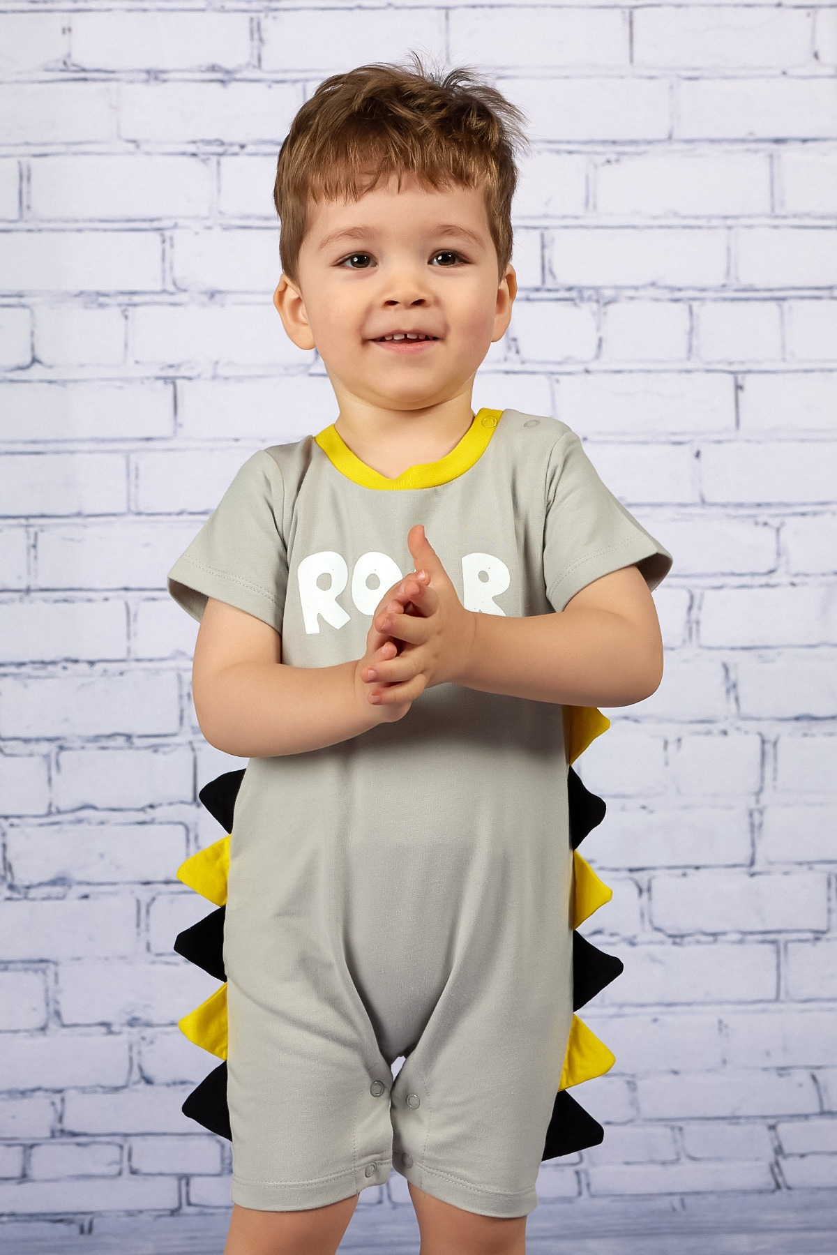 Erkek Bebek Roar Baskılı Gri Tulum
