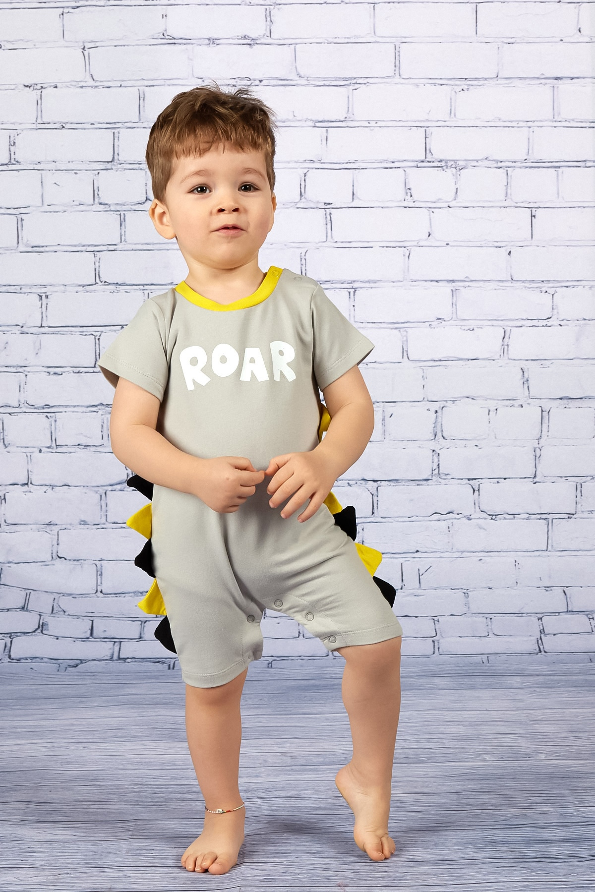 Erkek Bebek Roar Baskılı Gri Tulum