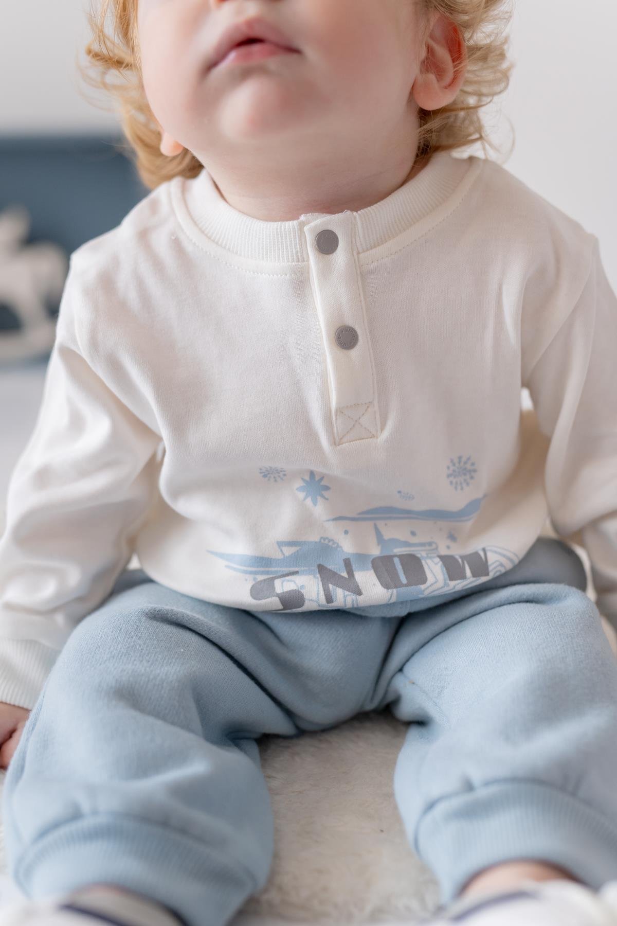 Erkek Bebek Snow Baskılı Üçlü Takım - Mint