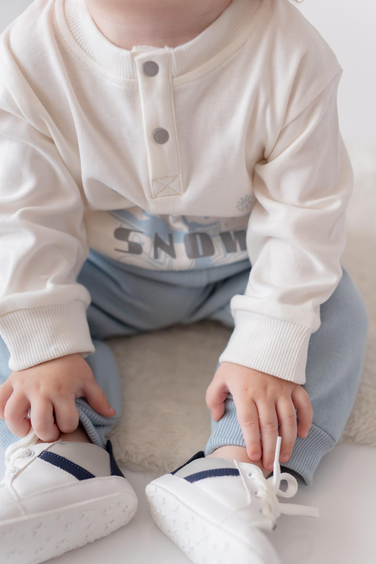 Erkek Bebek Snow Baskılı Üçlü Takım - Mint