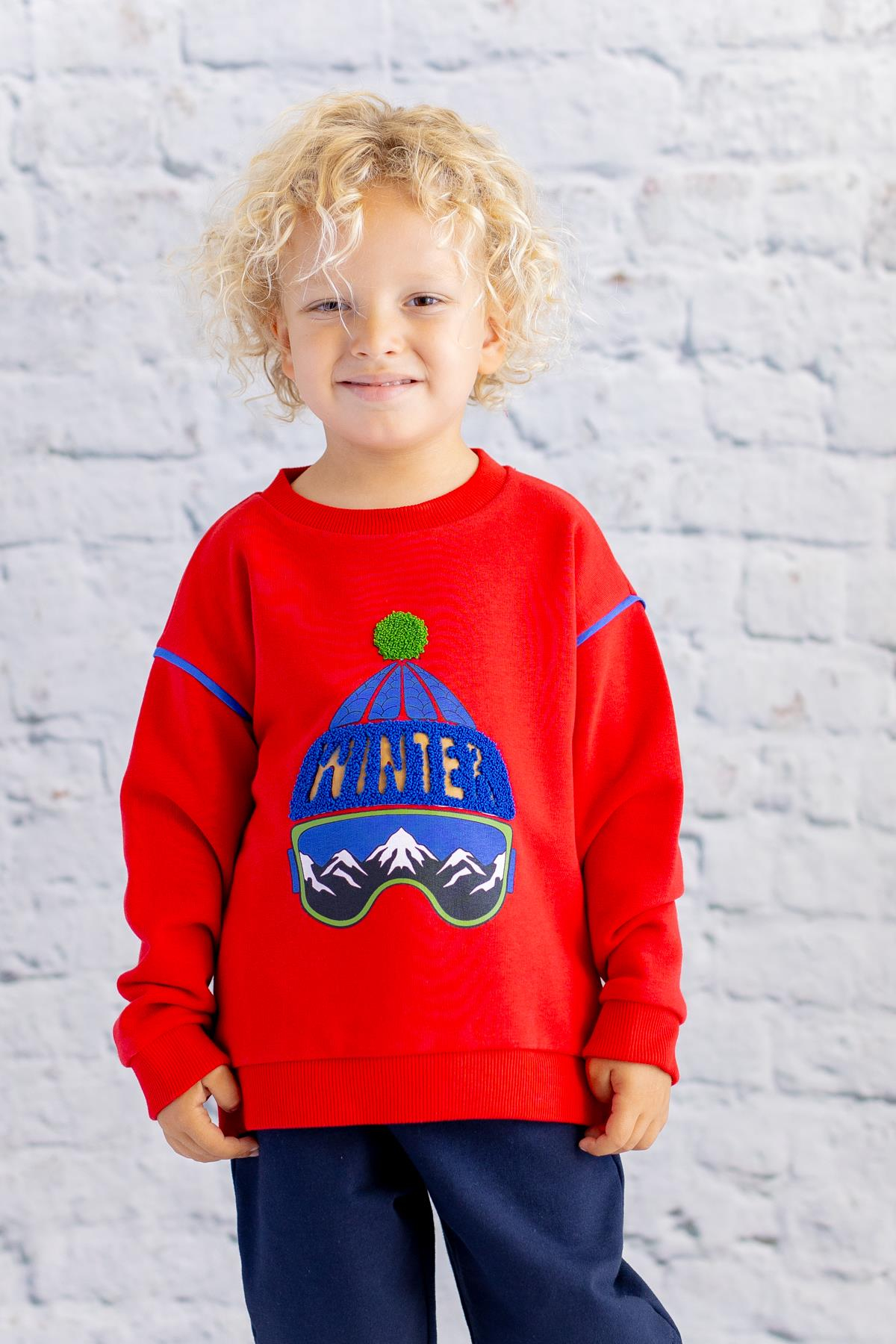 Erkek Çocuk Baskı Nakış Detaylı Sweatshirt - Kırmızı