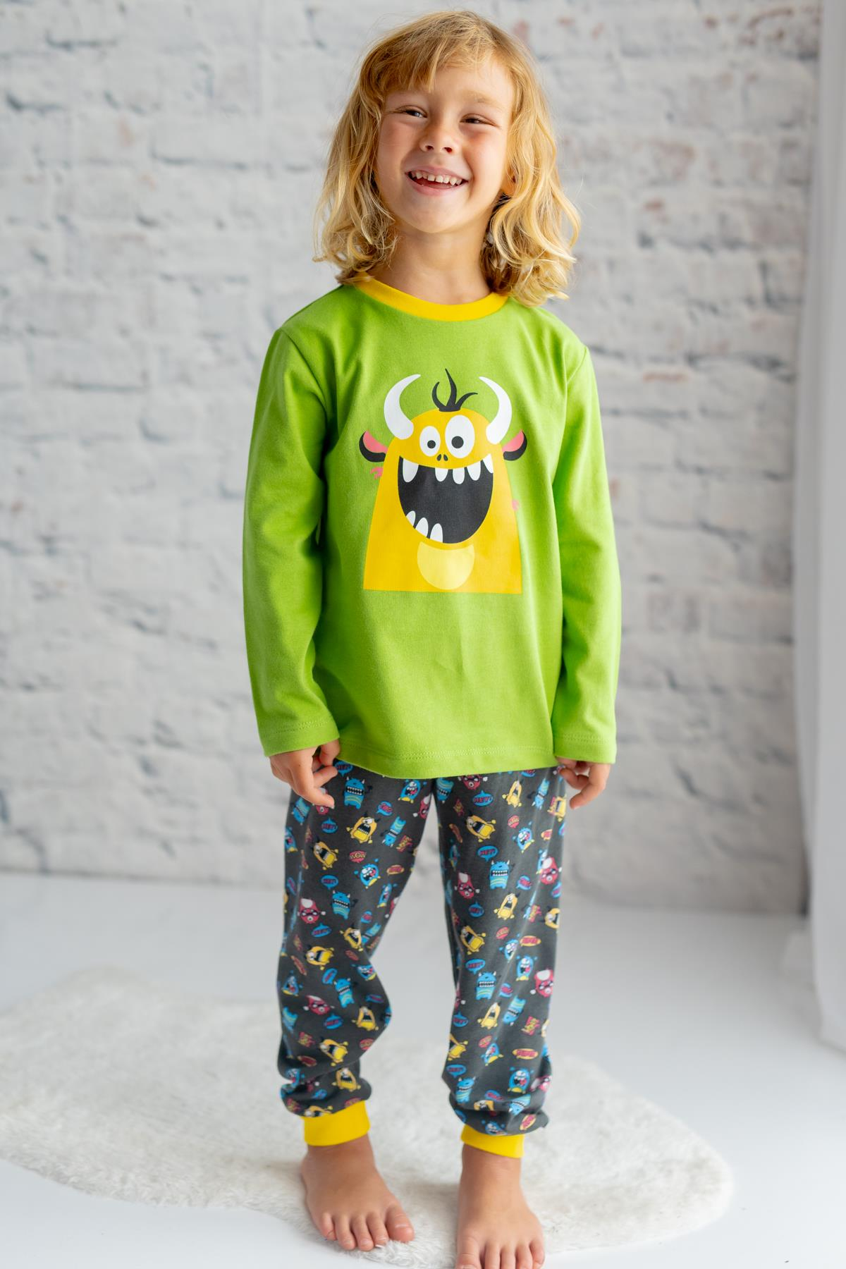 ERKEK COCUK BASKILI PAMUKLU PIJAMA TAKIMI