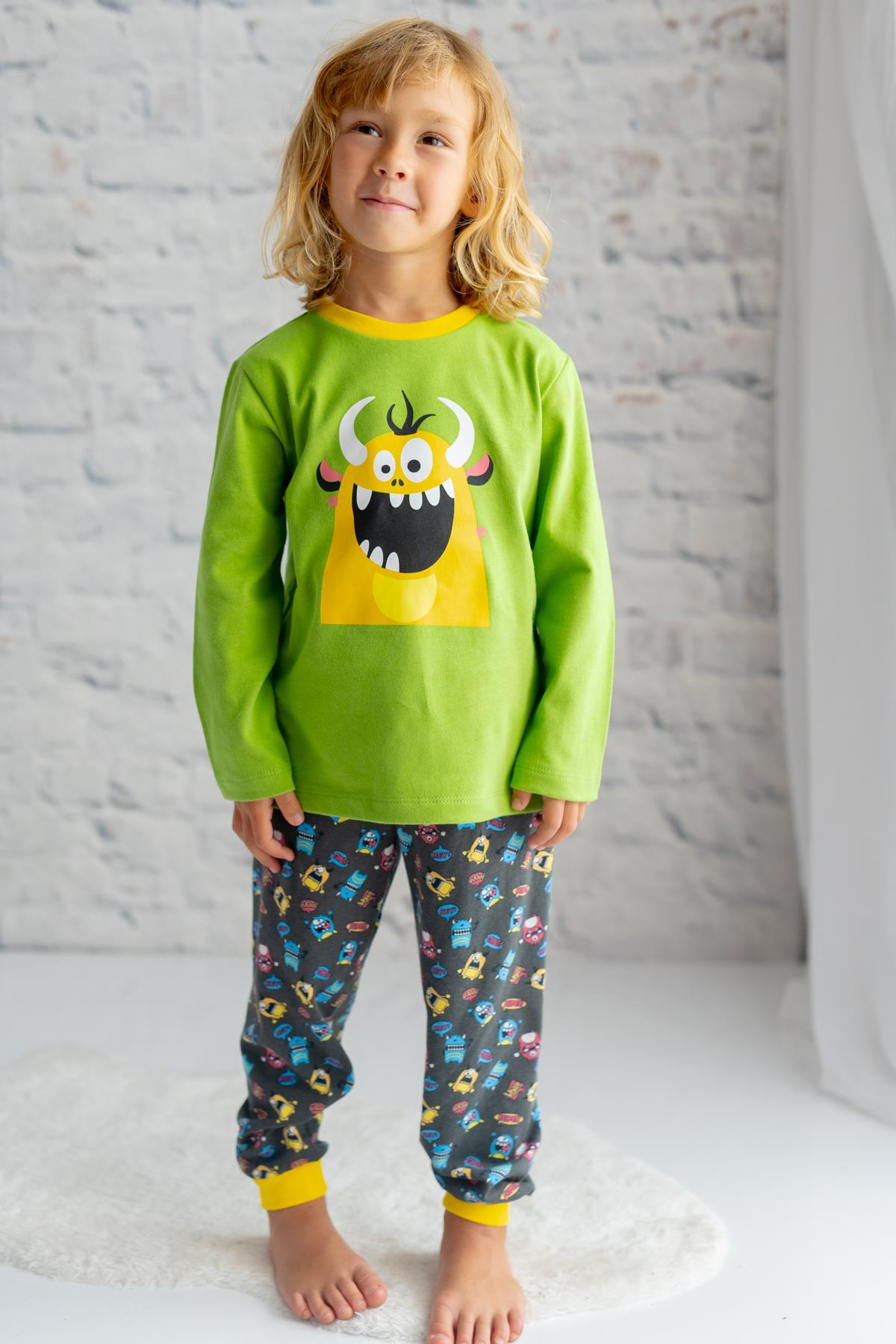 ERKEK COCUK BASKILI PAMUKLU PIJAMA TAKIMI